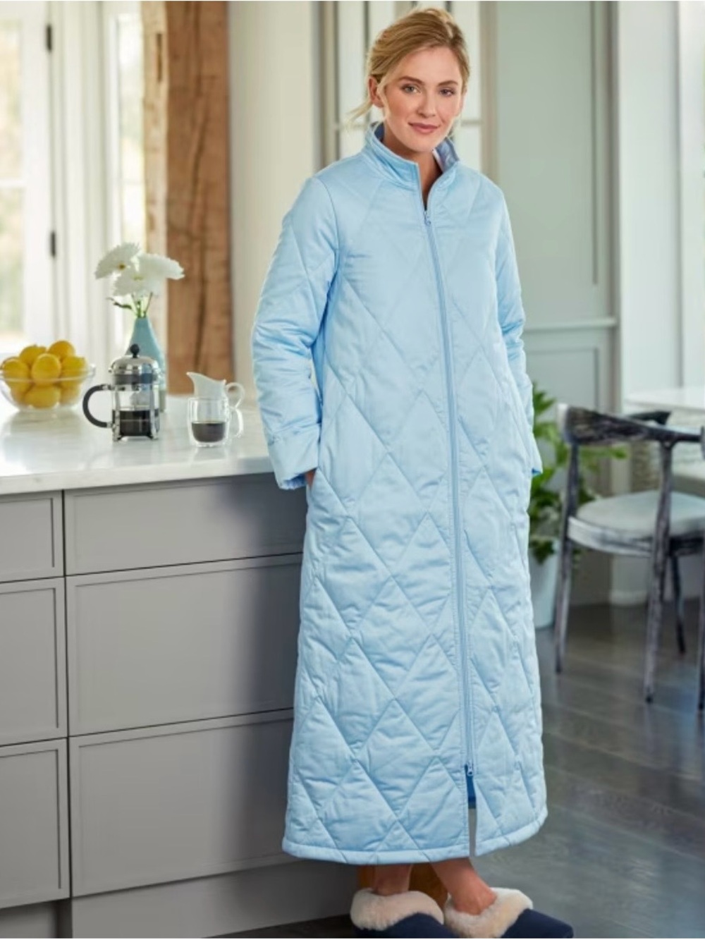 Ella Simone Light Blue down alternative Zip Robe, Size Large